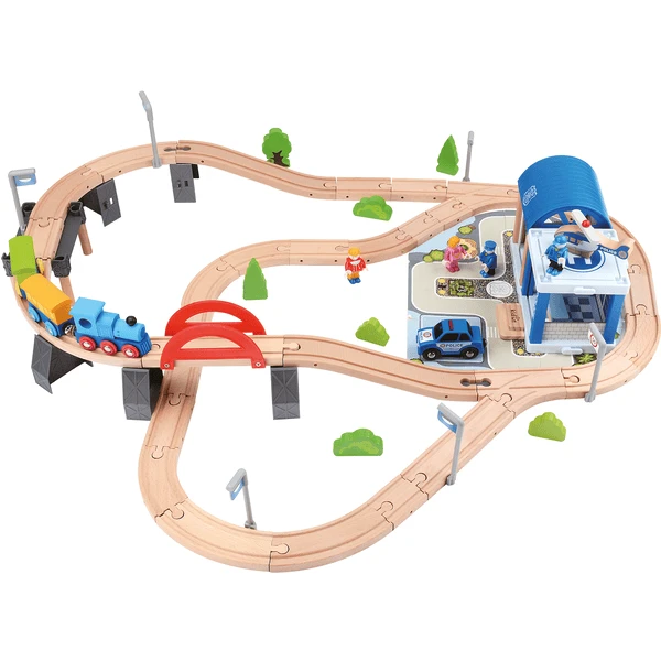 Bino Holzeisenbahn Mit Brücke, 90-tlg. 3 Bino Holzeisenbahn Mit Brücke, 90-tlg.